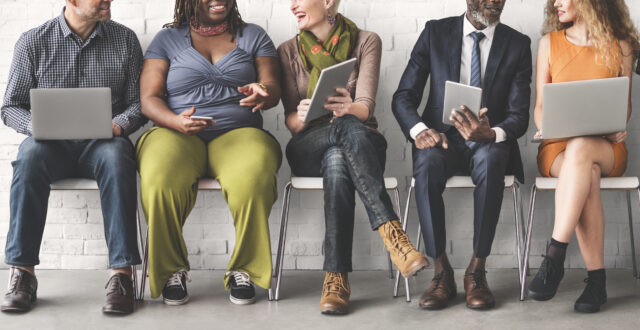 group of diverse people and negotiating salary in changing landscape